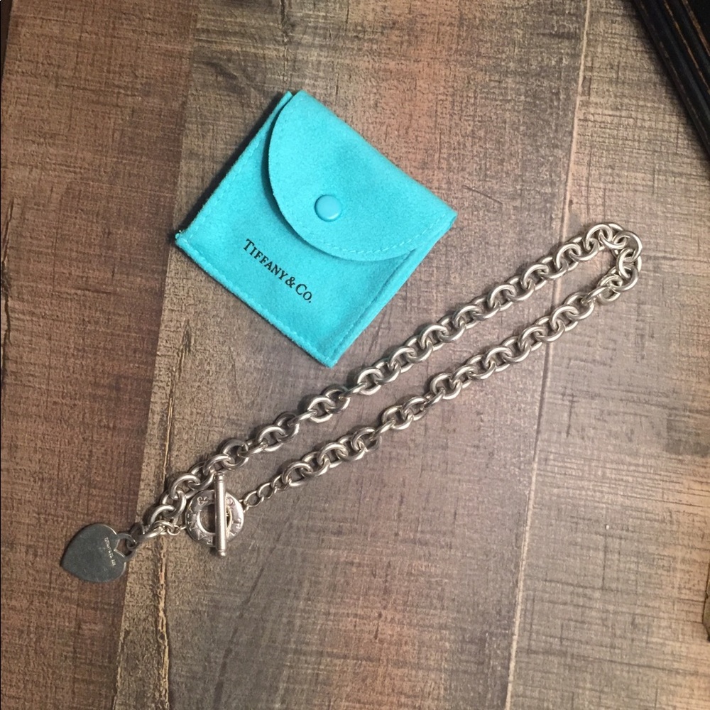 Tiffany & Co 925 Silver Heart Tag Link Necklace